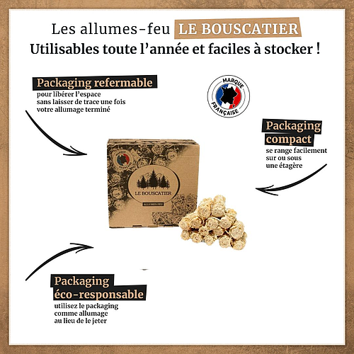 Carton 750g allume-feu en laine de bois 100% naturel - Le Bouscatier