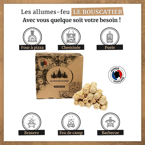 Carton 750g allume-feu en laine de bois 100% naturel - Le Bouscatier