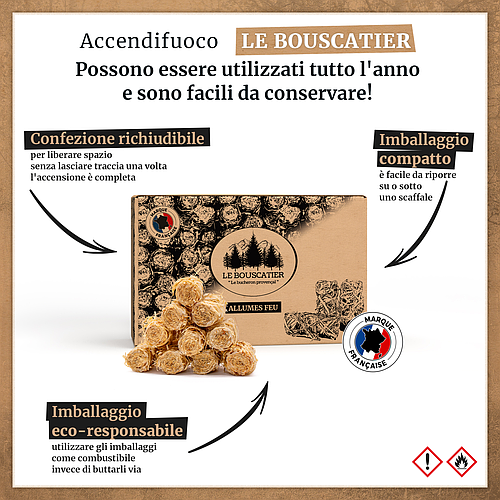 Carton 2Kg allume feu en laine de bois 100% naturel - Le Bouscatier