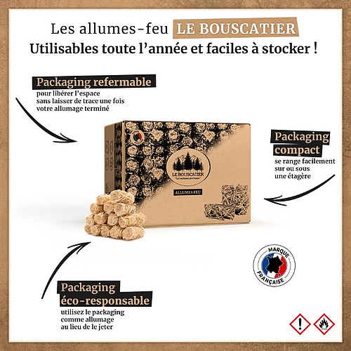 Carton 5Kg allume feu en laine de bois 100% naturel - Le Bouscatier