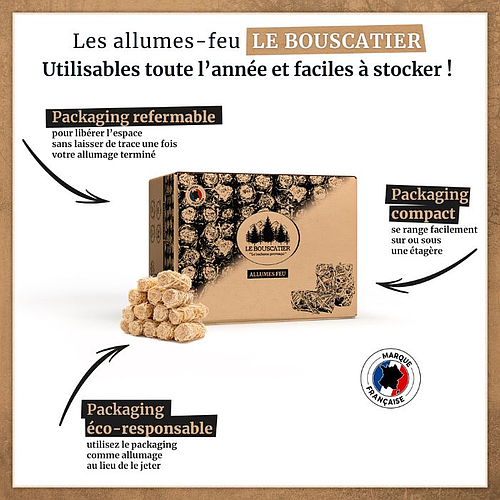 Carton 5Kg allume feu en laine de bois 100% naturel - Le Bouscatier