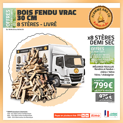 Stères de bois 30cm fendu vrac livrés