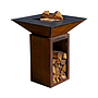 Lou Bouscarian - Brasero plancha avec Rangement bûches en acier corten- Grille et stop food inclus