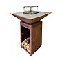 Lou provençau - Brasero plancha en acier corten avec rangement bûches - grille et stop food inclus