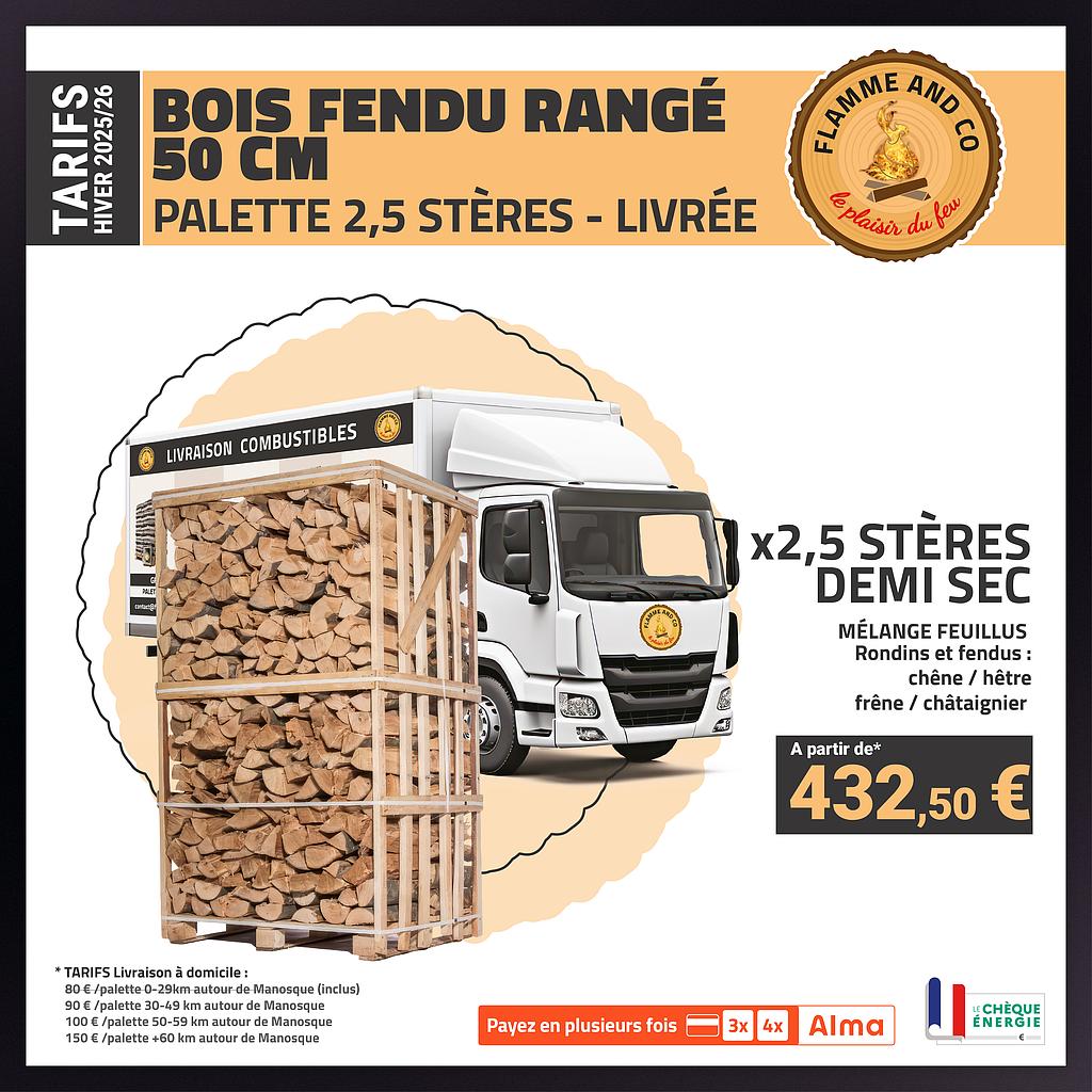BOX de bois fendu 50cm 2m3 livrée