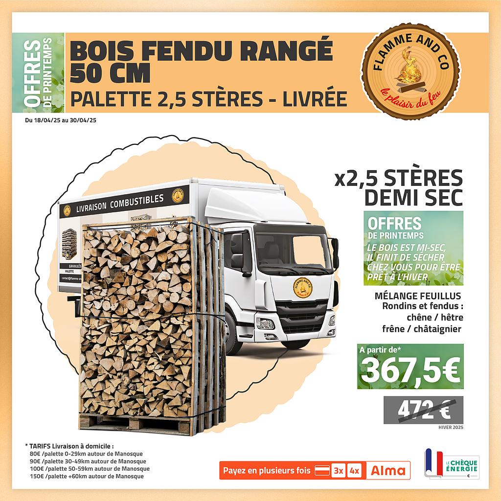 BOX de bois fendu 50cm 2m3 livrée