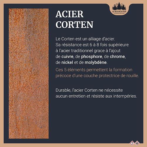 Pack Lou Bouscarian - Brasero plancha en acier corten avec rangement bûches - grille et stop food inclus