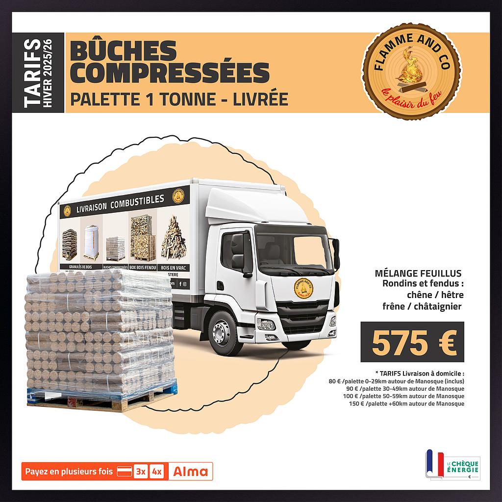66 paquets Bûches compressées de jour 15kgs livrée