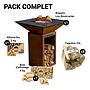 Pack Lou Bouscarian - Brasero plancha en acier corten avec rangement bûches - grille et stop food inclus