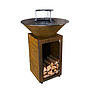 Lou provençau rond diam 62cm - Brasero plancha en acier corten avec rangement bûches - grille et stop food inclus